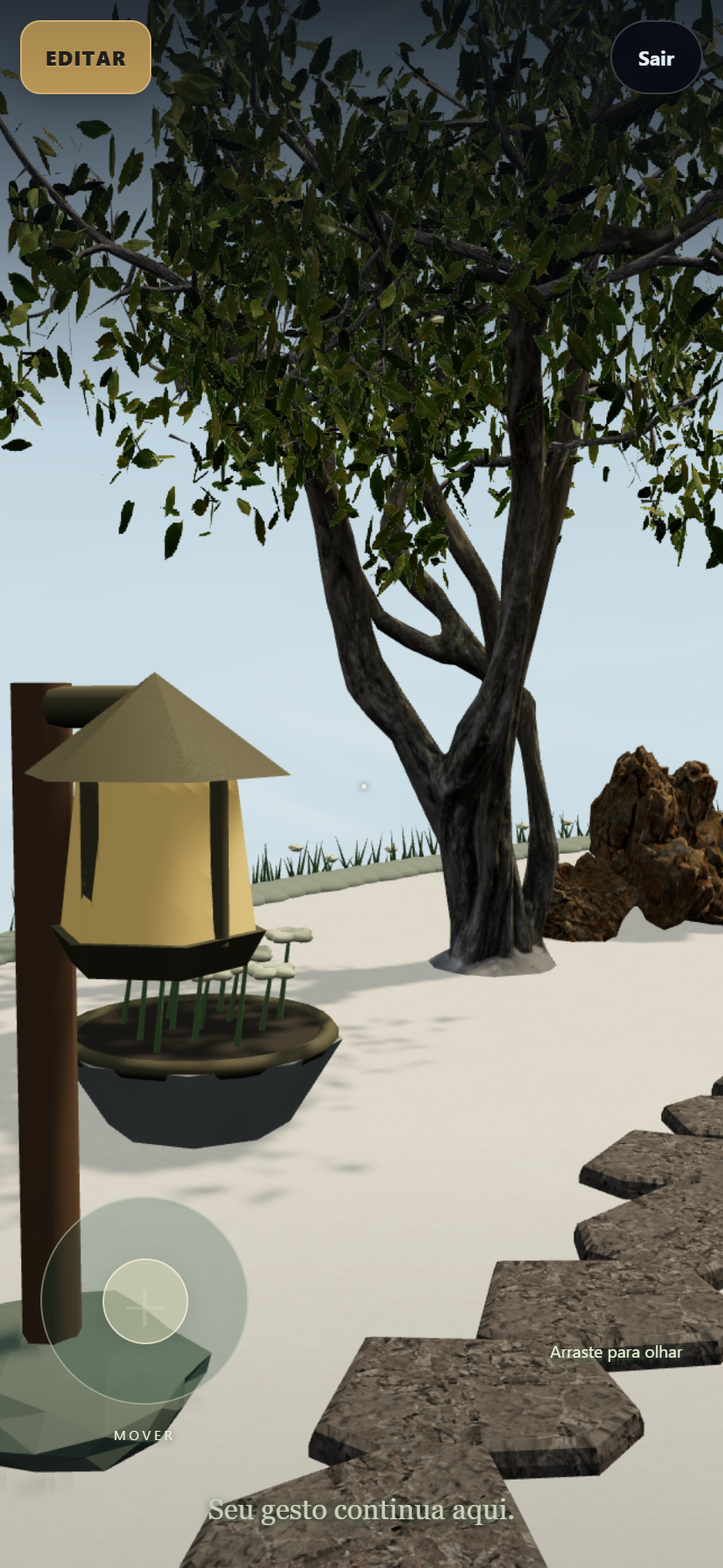 Vista de dentro do Jardim Zen no app
